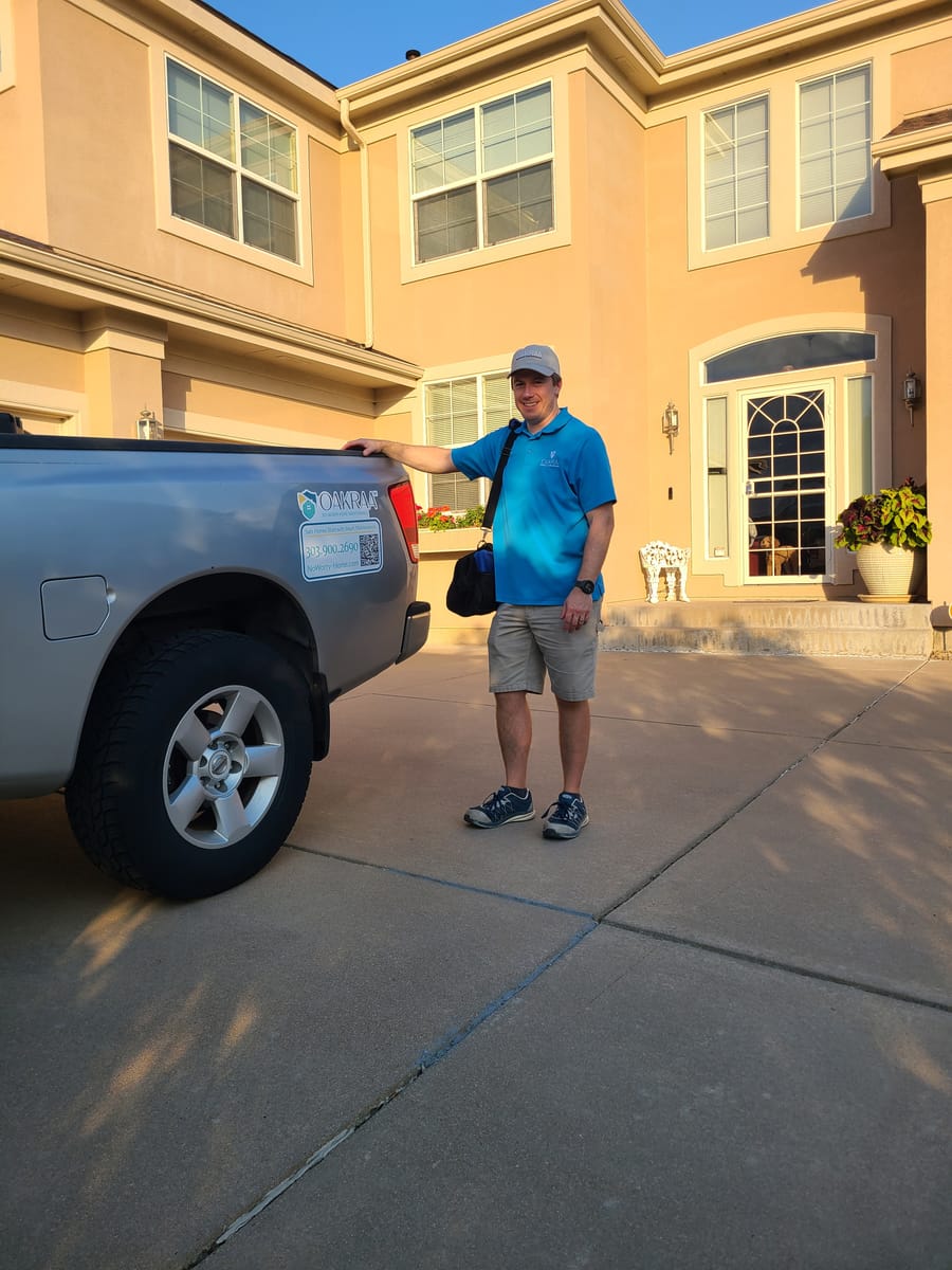 Tye arriving at a client home with the NoWorry Home truck